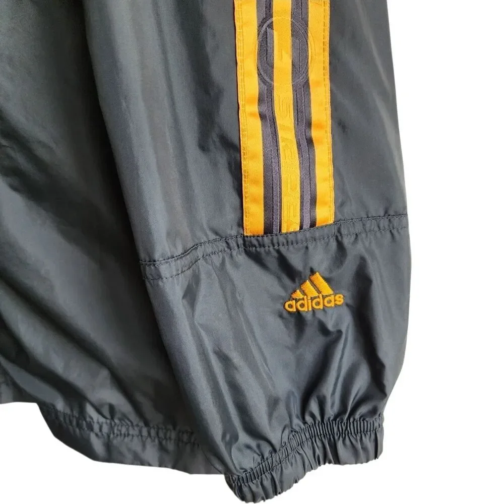 Vintage Adidas Windbreaker Jacket Men’s Size L Gray Orange 3-Stripes Hooded Zip